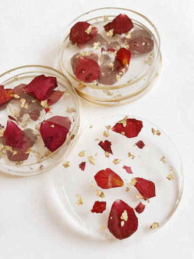Resin with Rose Petal Coasters (set of 2)