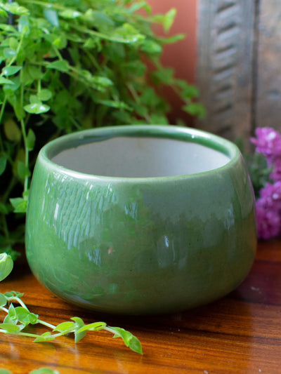 Round Ceramic Bonsai Planter Green