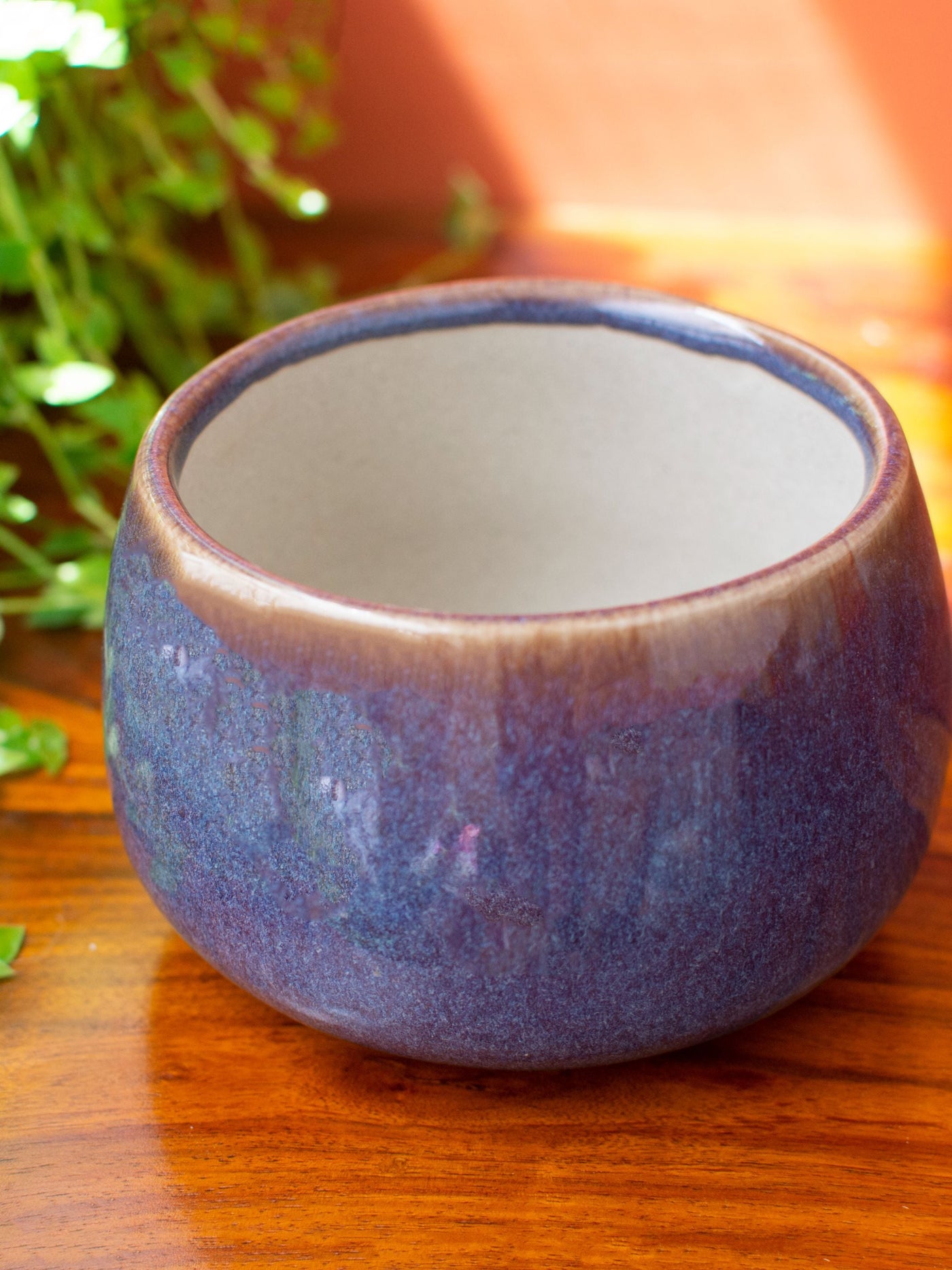 Round Ceramic Bonsai Planter Purple