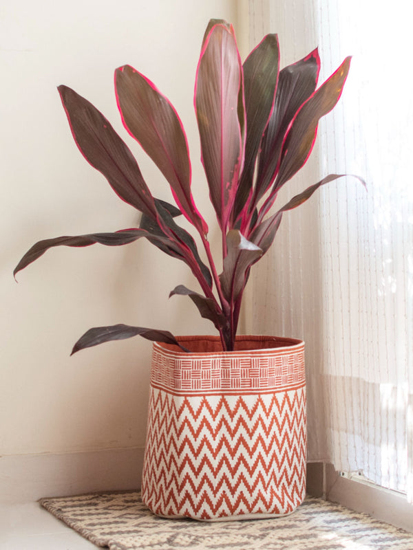 Rust Chevron Cotton Basket Large