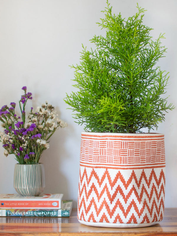 Rust Chevron Cotton Basket Medium