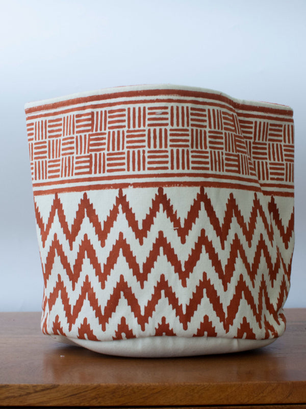 Rust Chevron Cotton Basket Medium