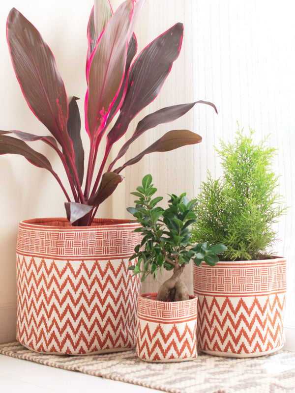 Rust Chevron Cotton Basket Set of 3