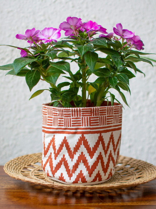 Rust Chevron Cotton Basket Small