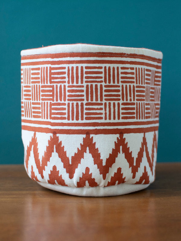 Rust Chevron Cotton Basket Small