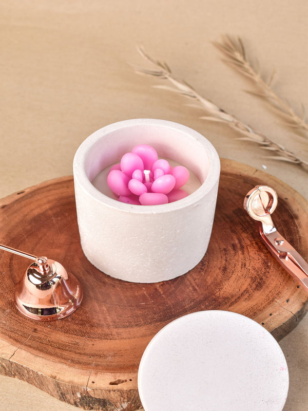 Flower Candle In White Concrete Jar