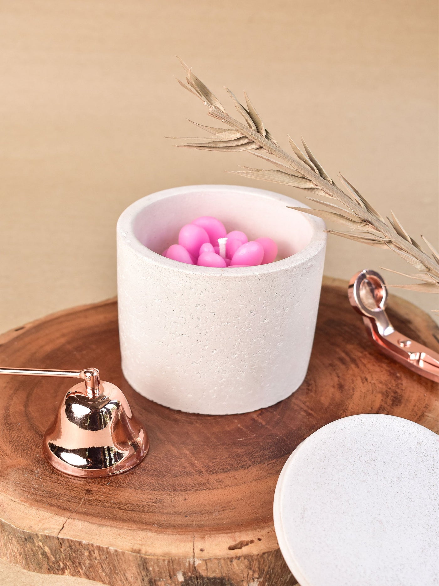 Flower Candle In White Concrete Jar