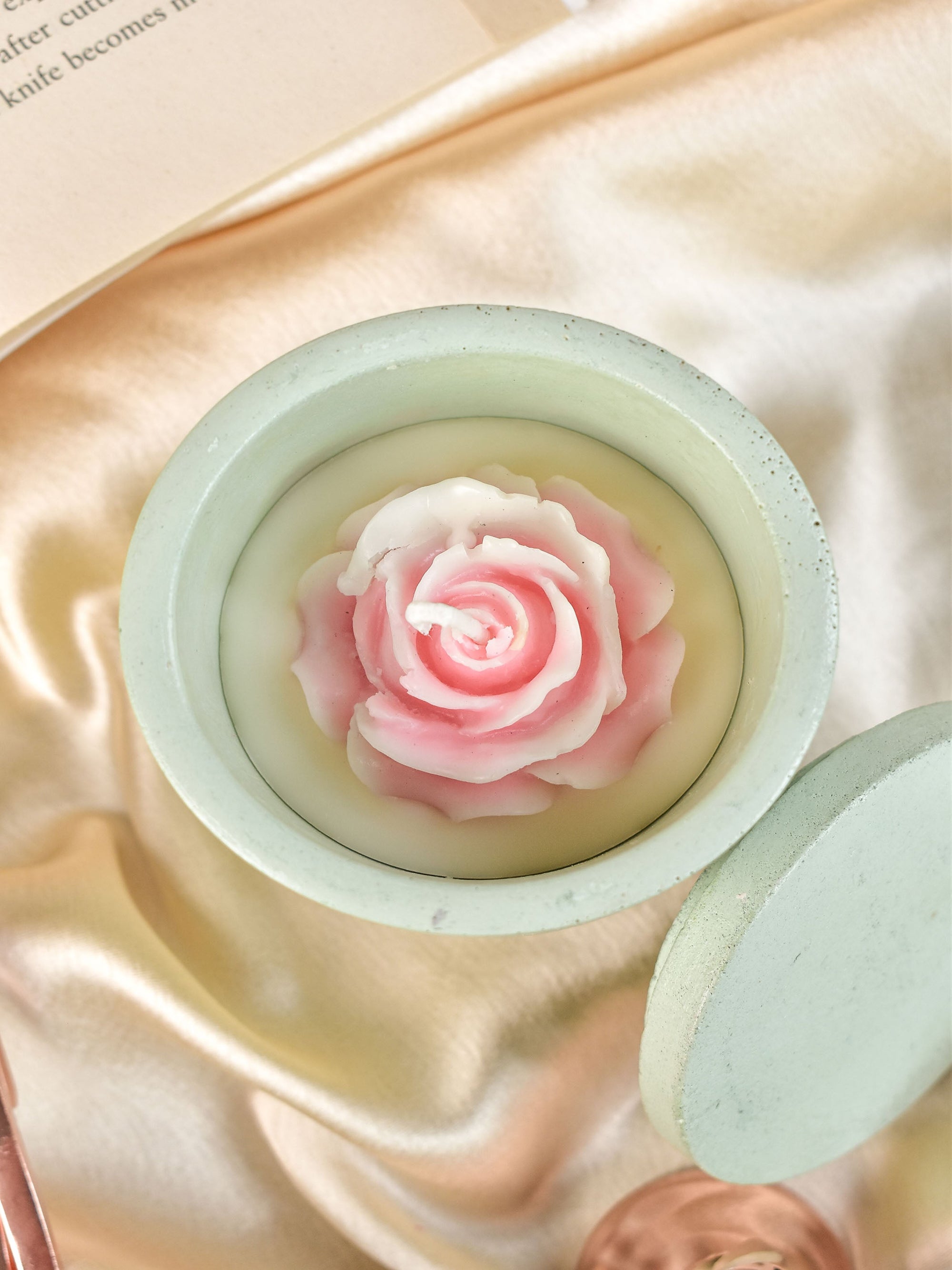 Rose Candle In Concrete Jar
