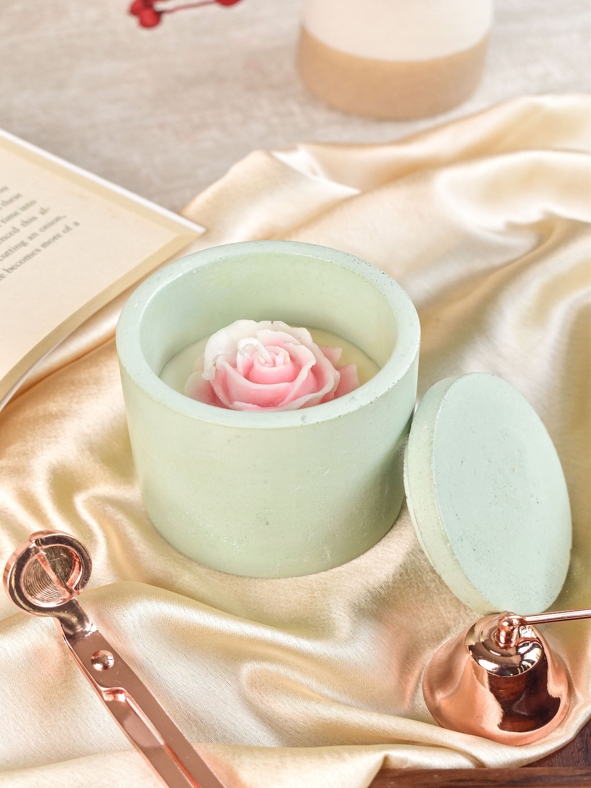 Rose Candle In Concrete Jar