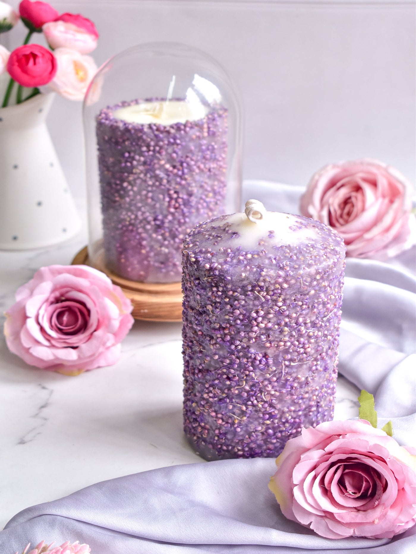 Lavender Dry Flower Pillar Candle