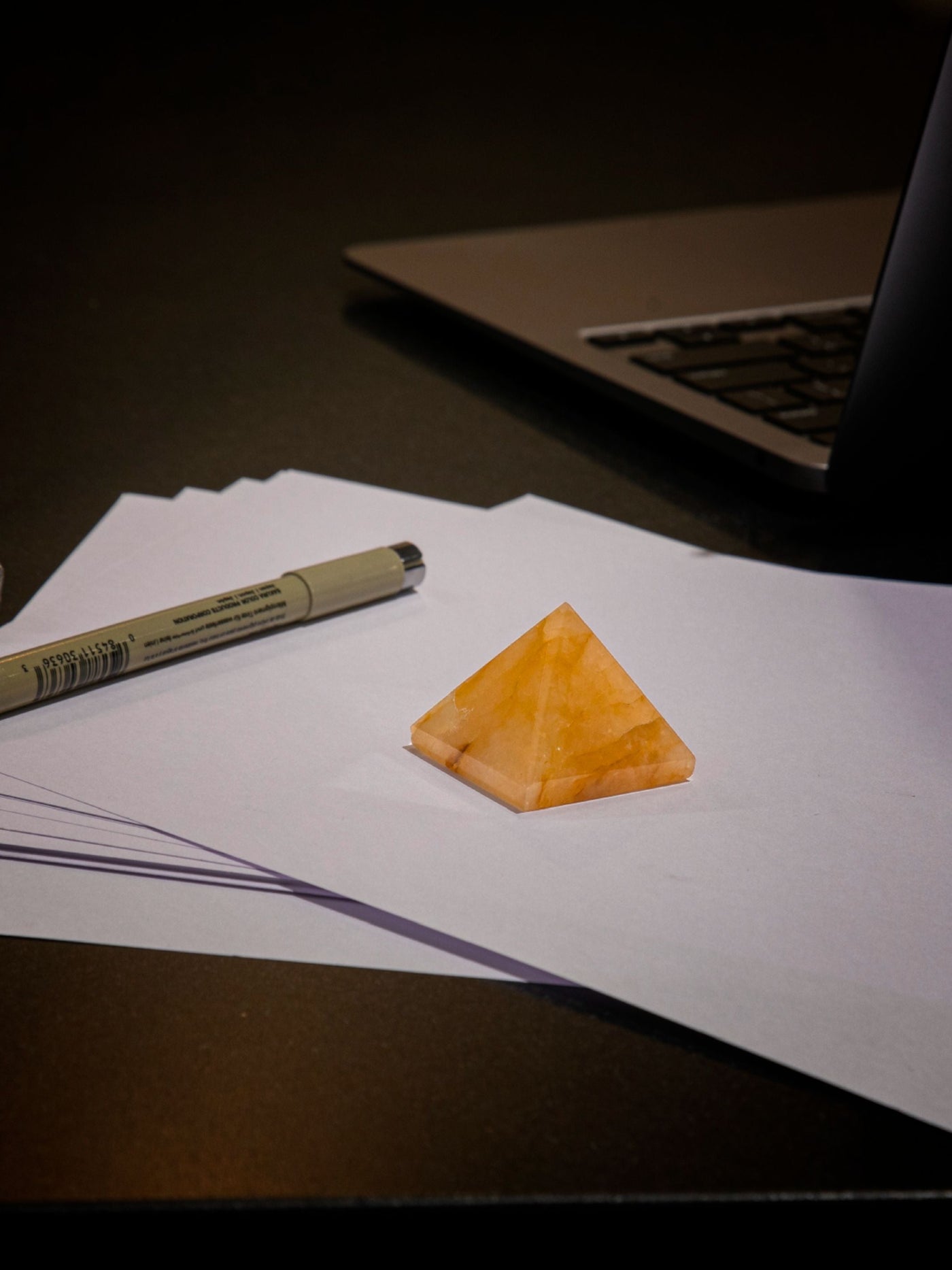 Semi Precious stone Paper Holder - Pyramid Yellow