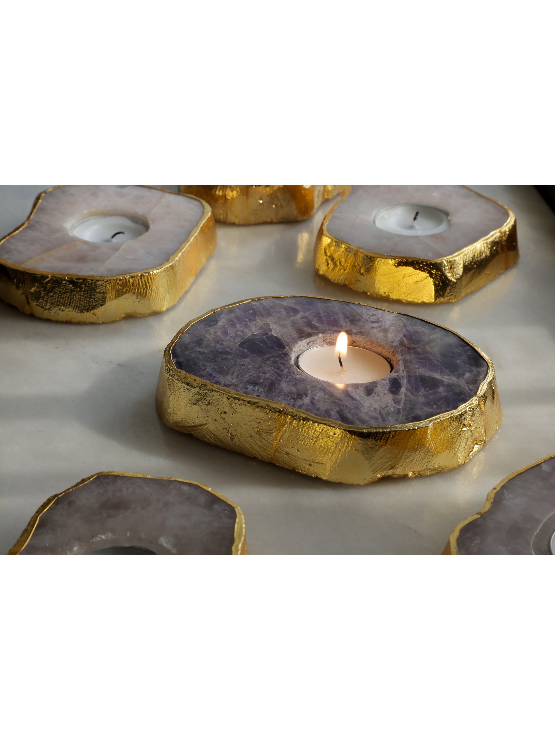 Semi Precious Tea Light Holder - Amethyst