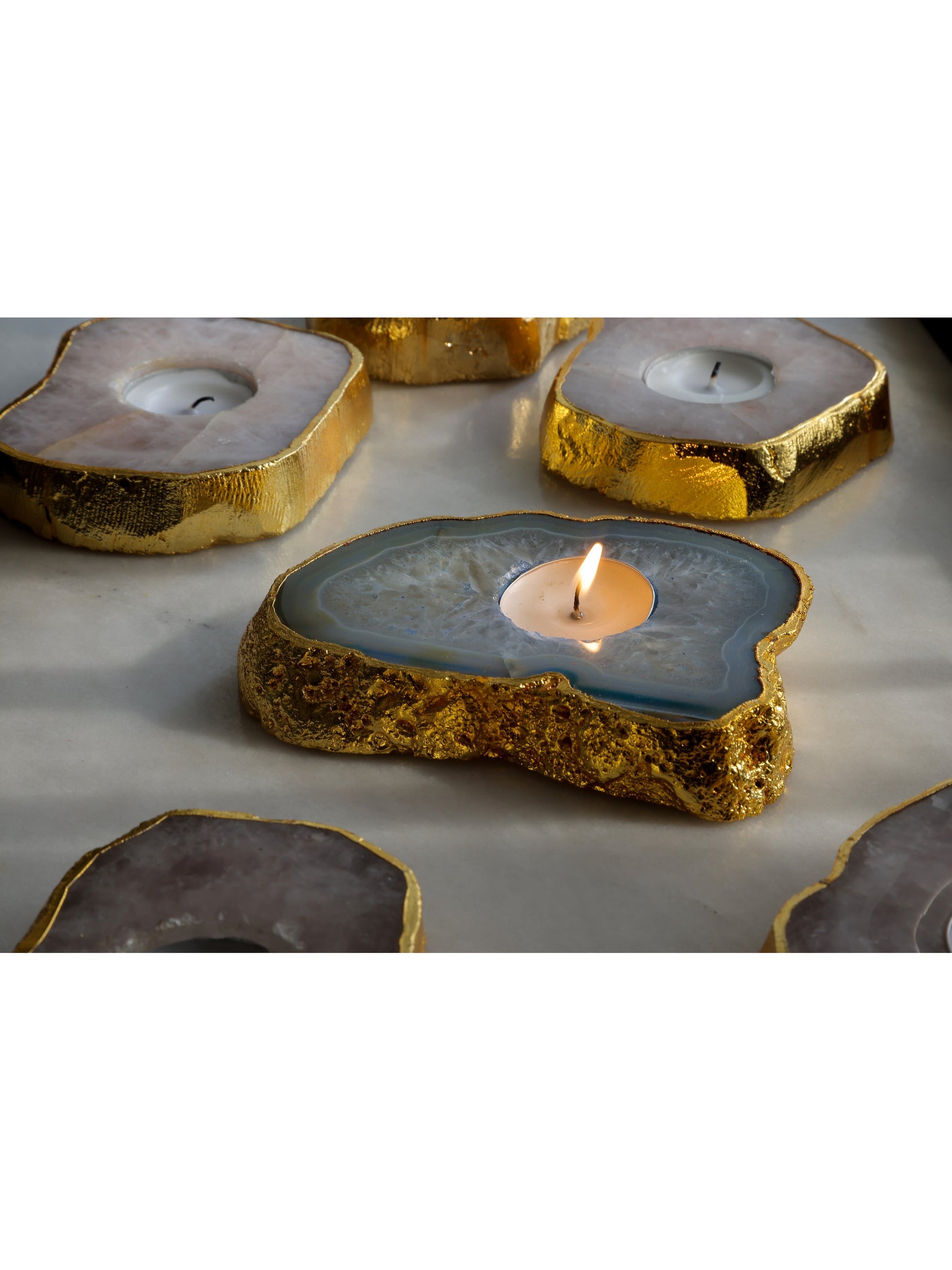 Semi Precious Tea Light Holder - Blue