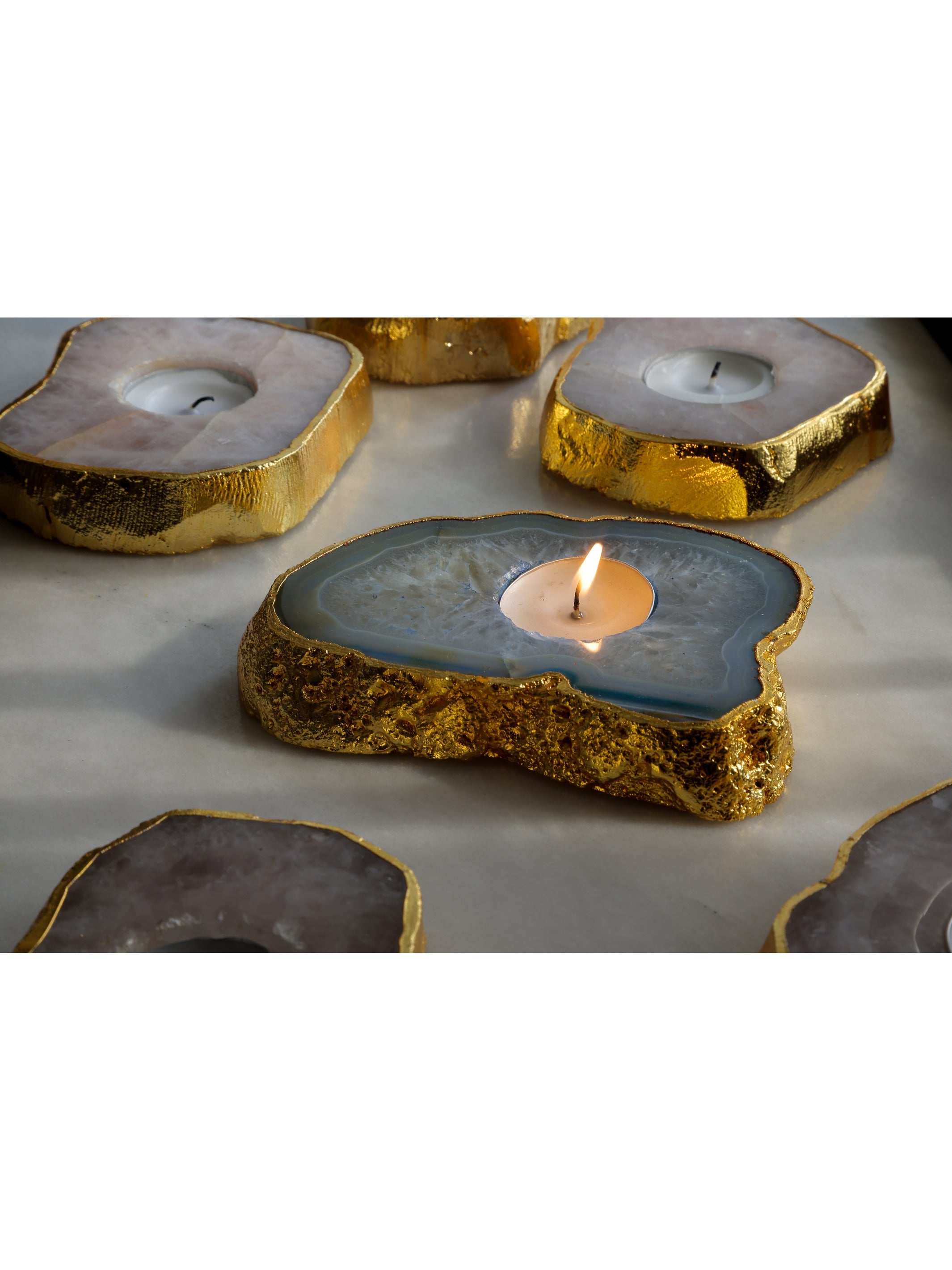 Semi Precious Tea Light Holder - Blue