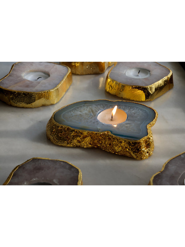 Semi Precious Tea Light Holder - Blue