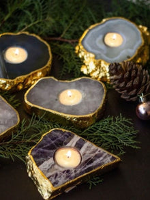 Semi Precious Tea Light Holder - Natural Agate