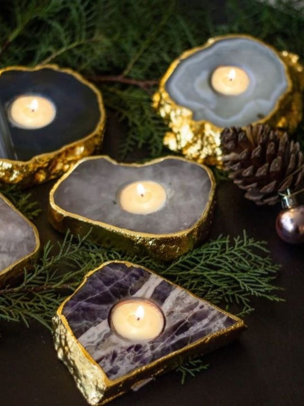 Semi Precious Tea Light Holder - Natural Agate
