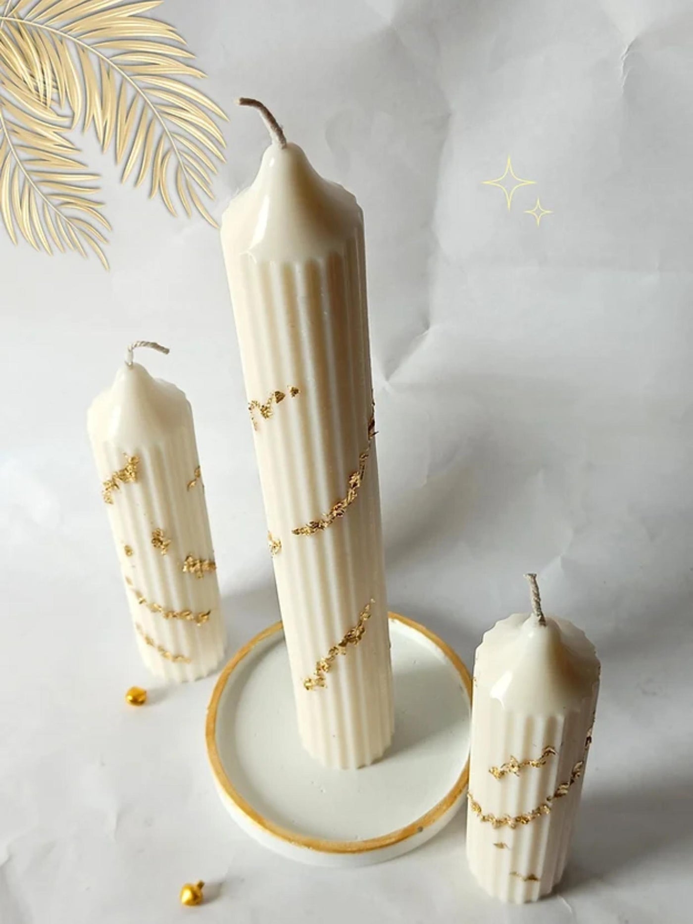 Set of 3 White Gold Hope Pillar Candles