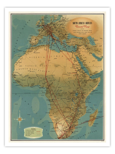 South African Airways Map Wall Prints