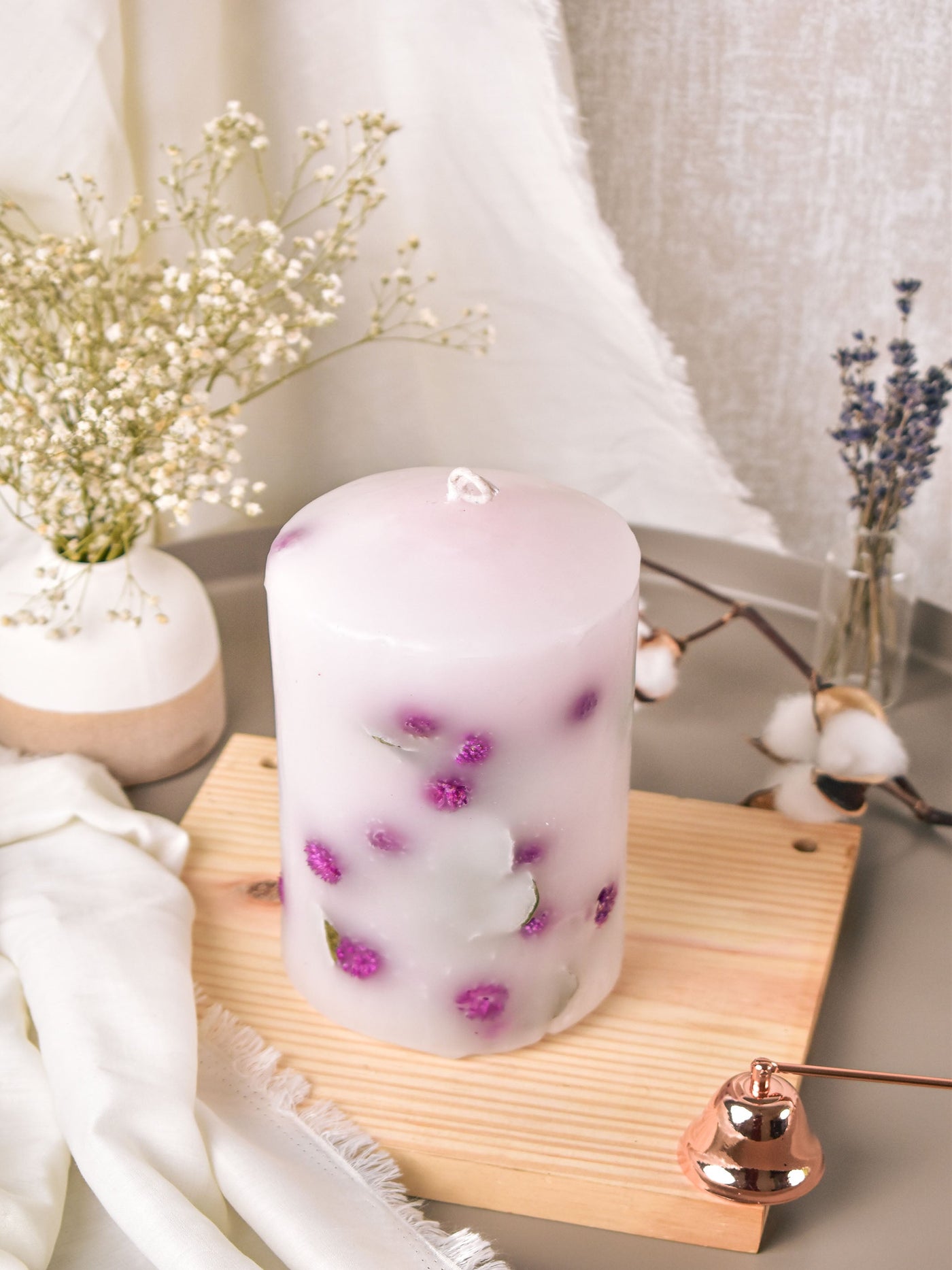 Large Dry Flower Pillar Candle