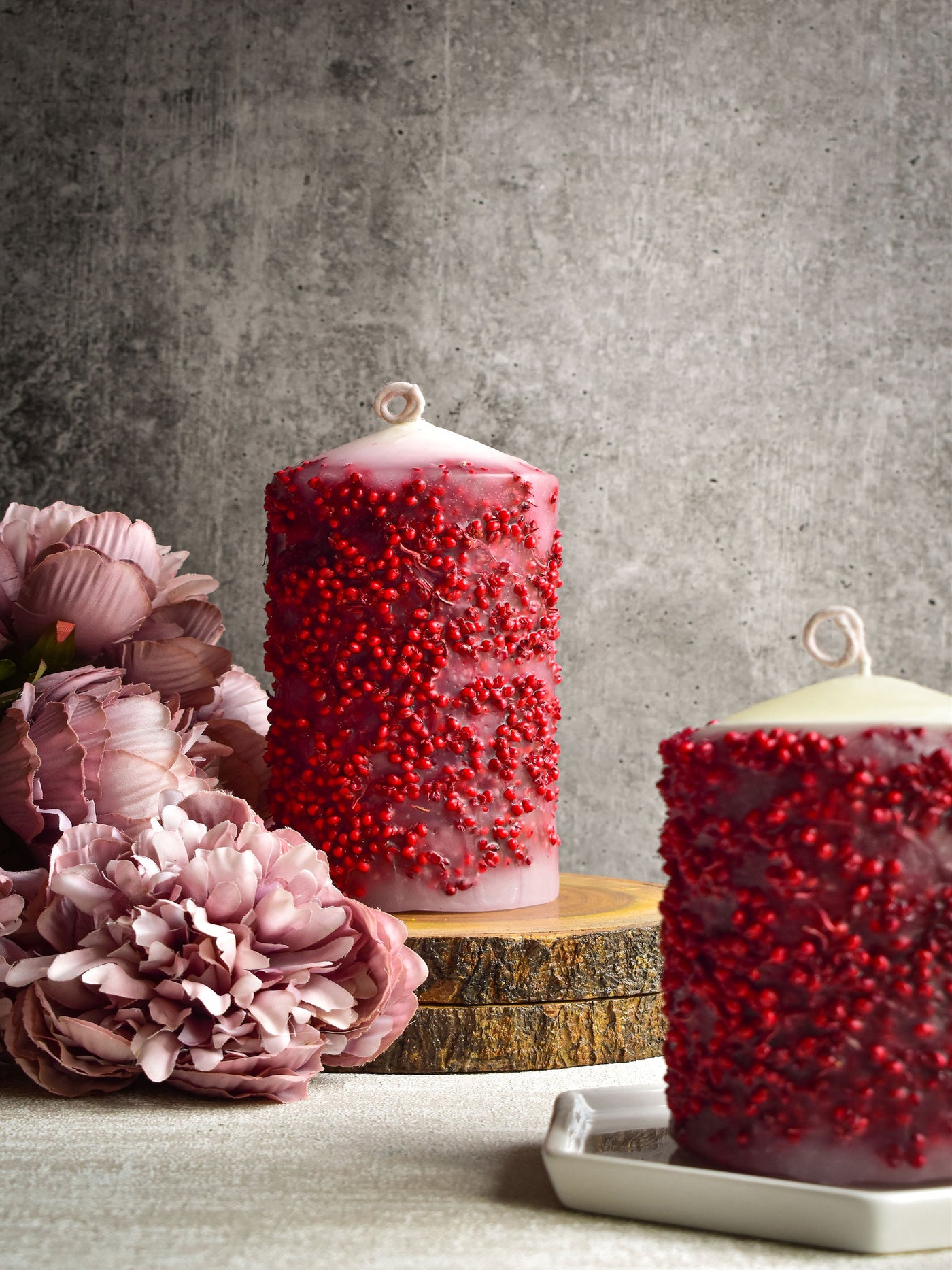 Red Dry Flower Pillar Candle