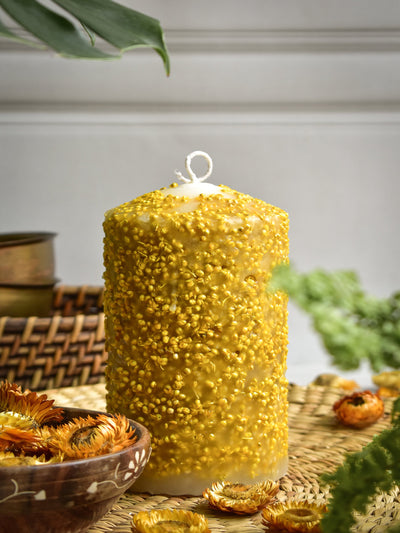 Yellow Dry Flower Pillar Candle
