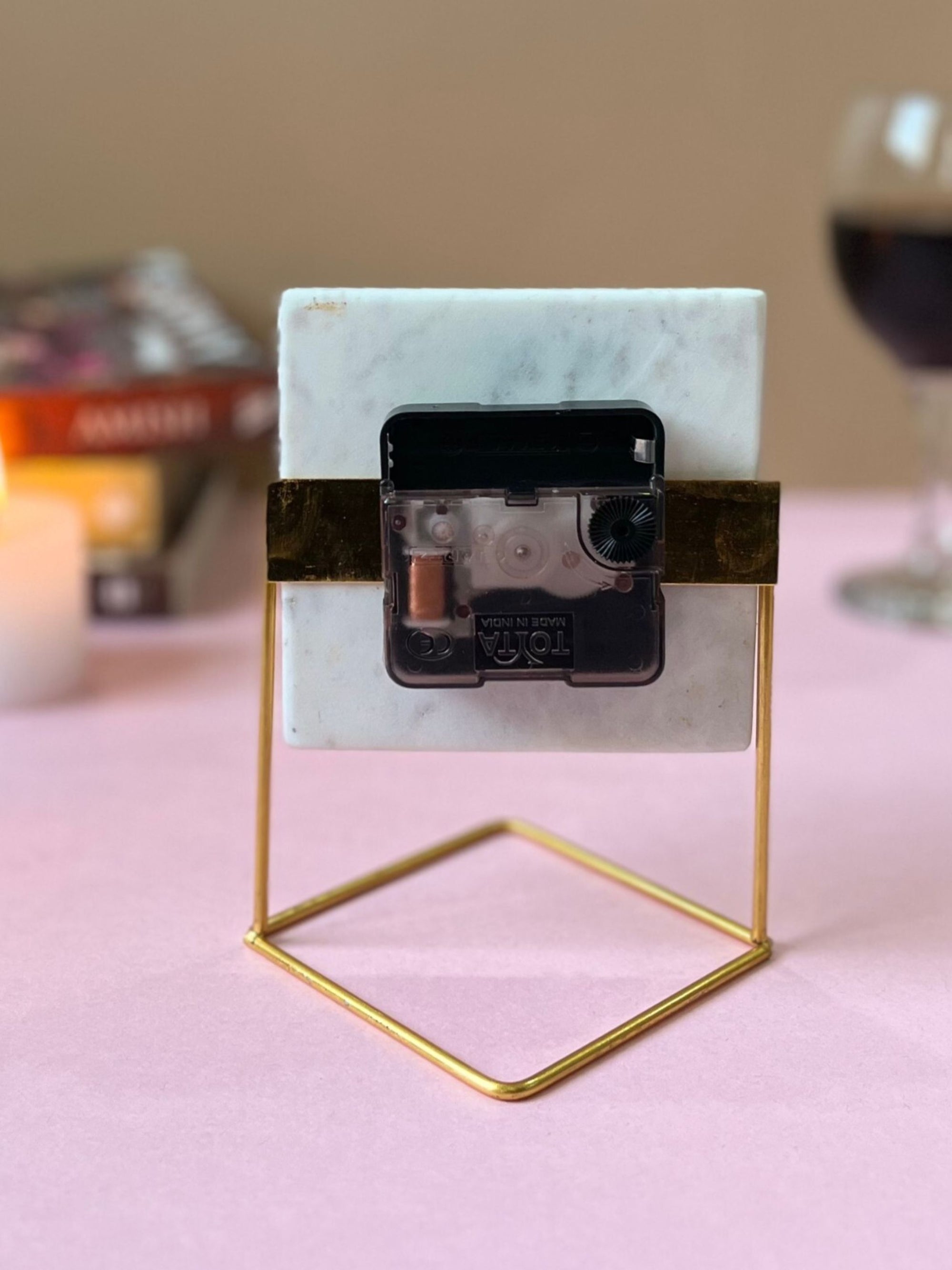 Table Clocks | Square Marble Desktop Clock With Stand