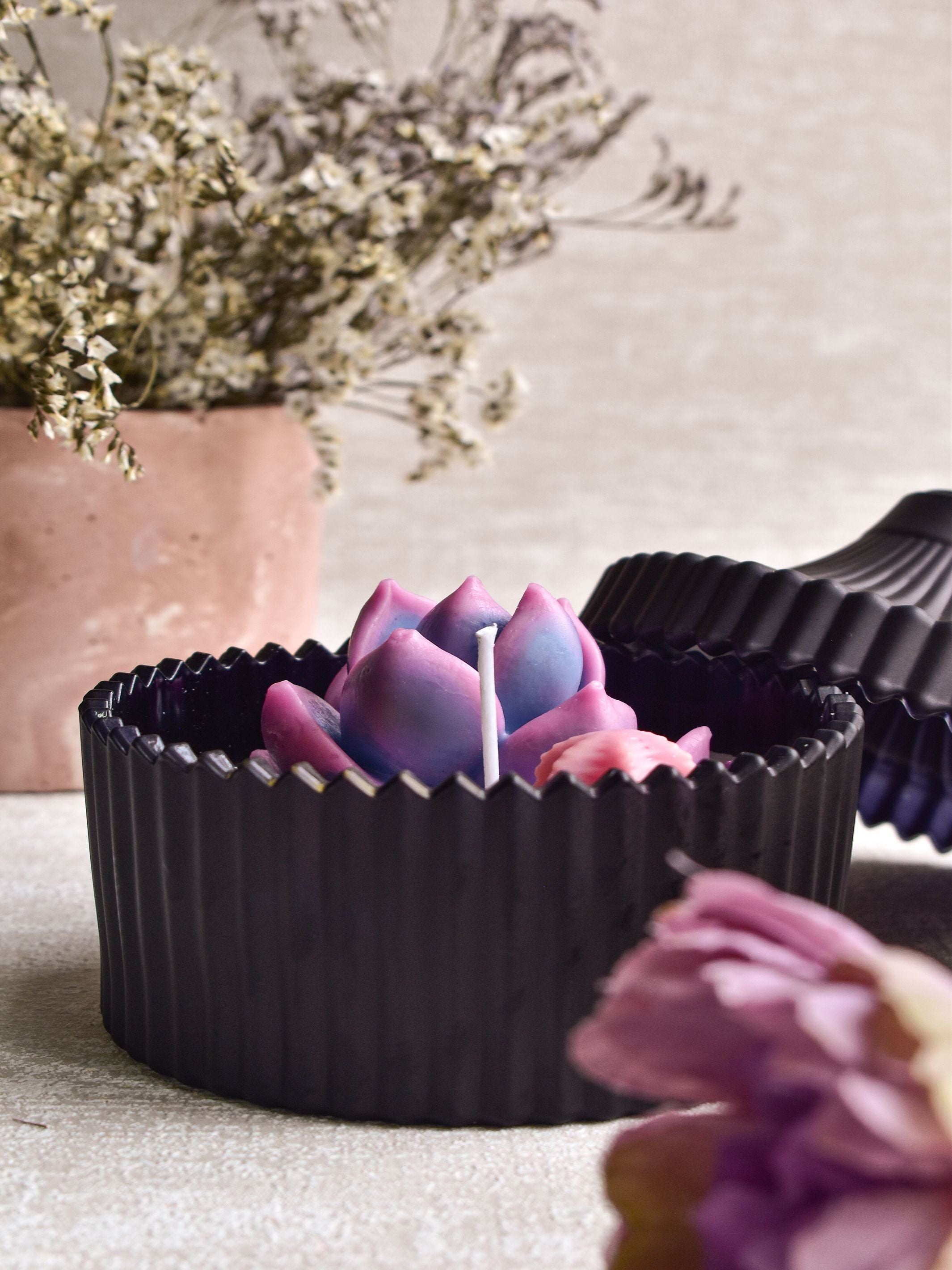 Voilet Echeveria Candle In Black Jar