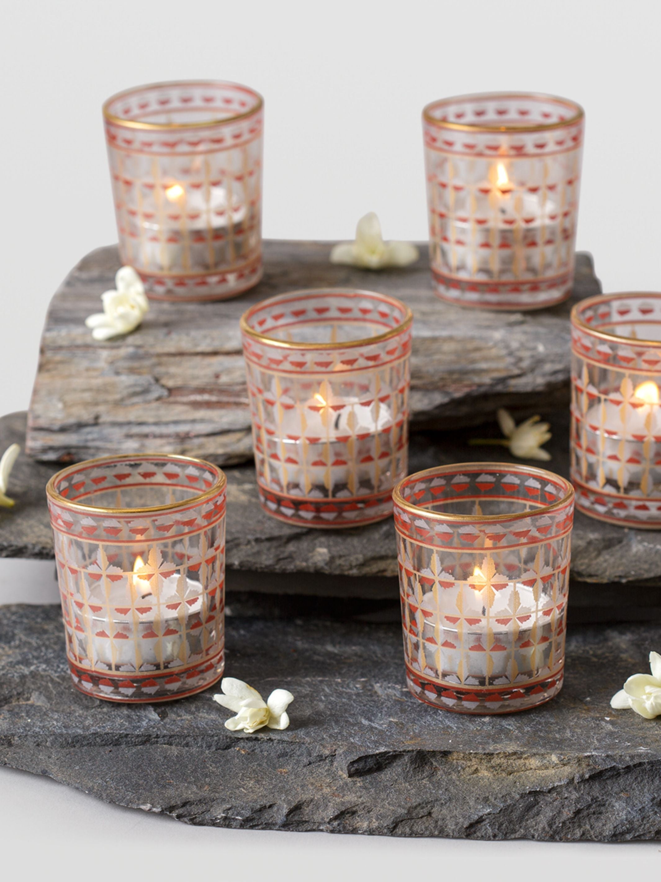Surajmukhi Burgandy Glass Votive Set Of 6