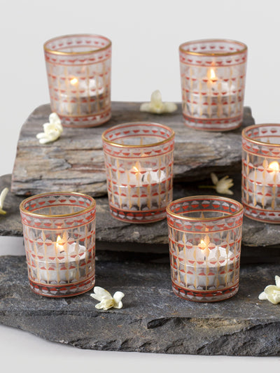 Surajmukhi Burgandy Glass Votive Set Of 6