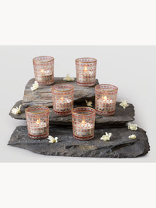 Surajmukhi Burgandy Glass Votive Set Of 6