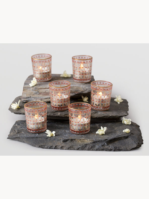 Surajmukhi Burgandy Glass Votive Set Of 6