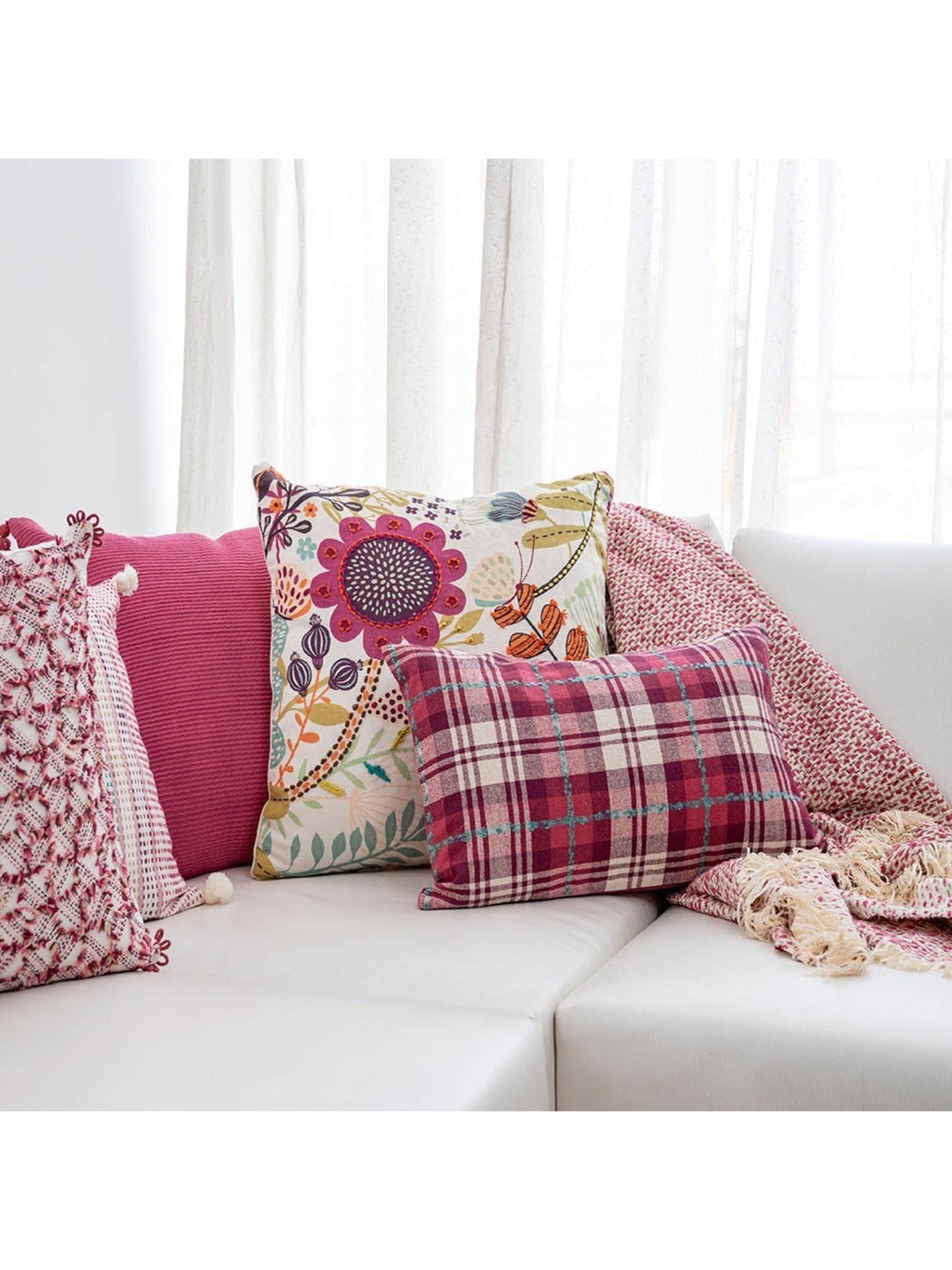 Tartan Cushion Cover Floral