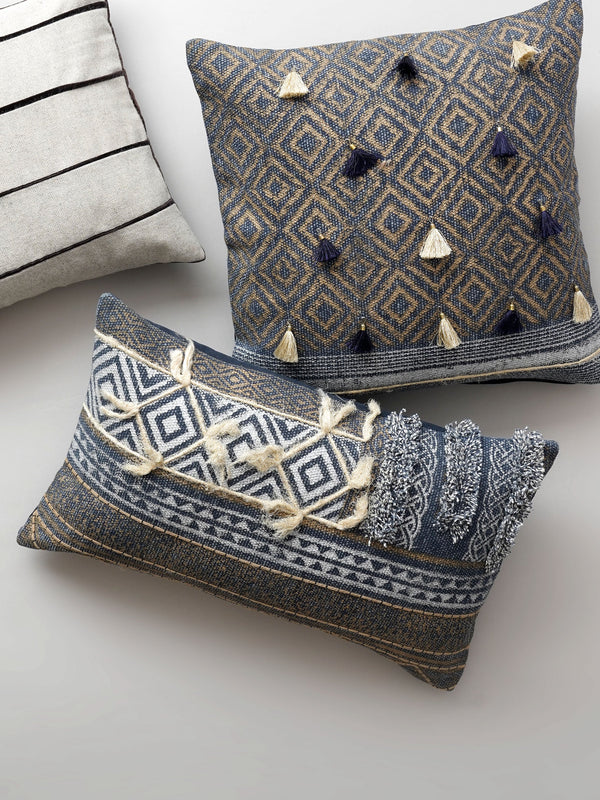 Cushion Cover - Textured Indigo Tassel