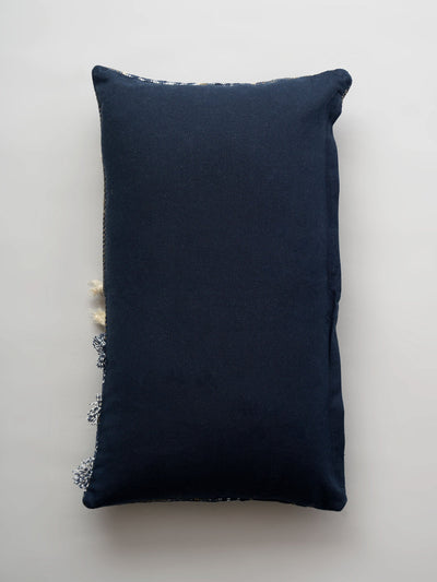 Textured Indigo Tassel Cushion Cover