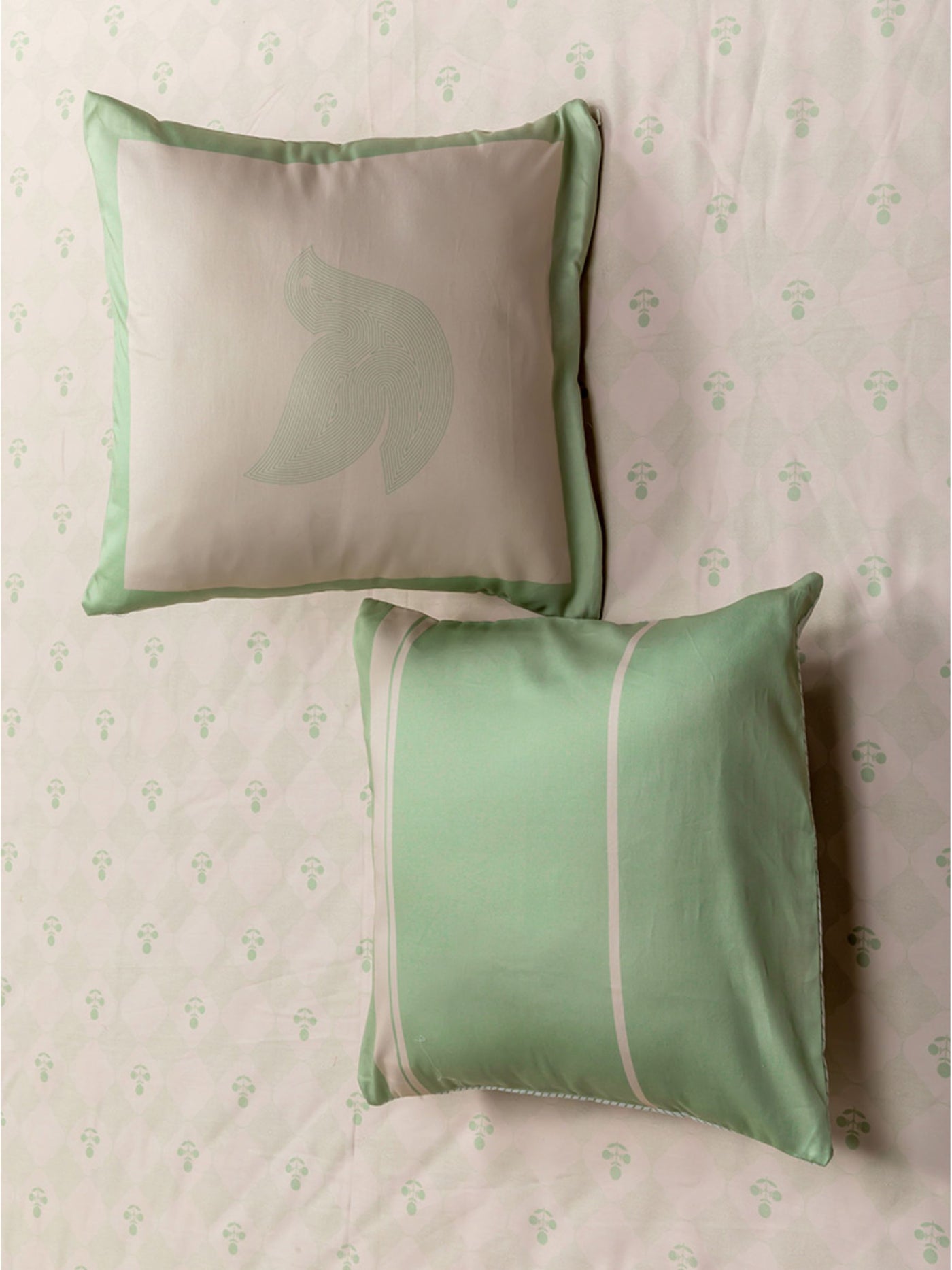 The Bageecha Cushion Covers In Tender Green