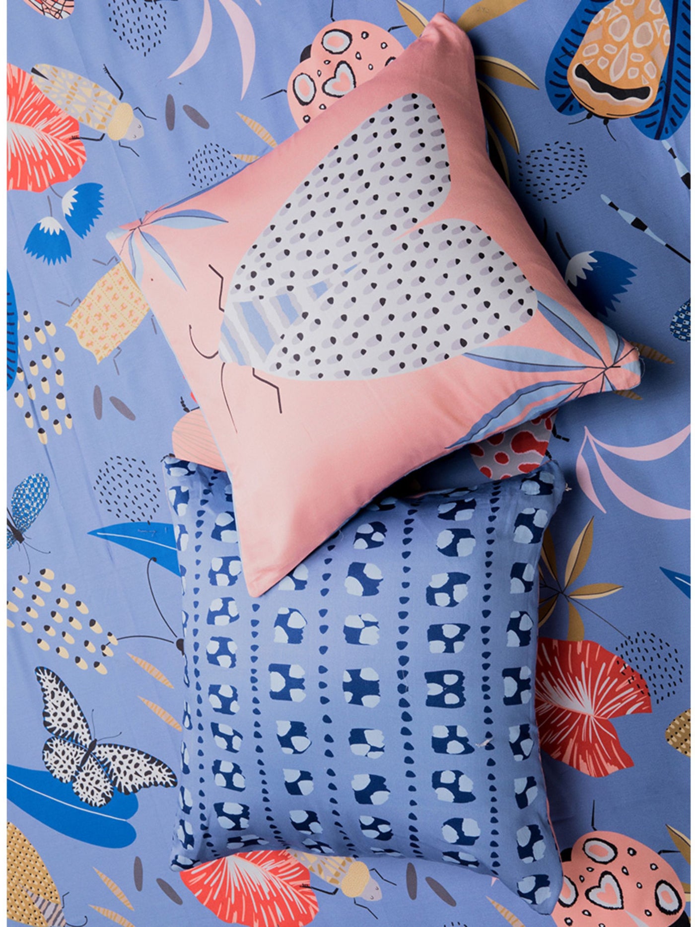 The Forest Of Adventures Cushion Covers In Blue & Pink