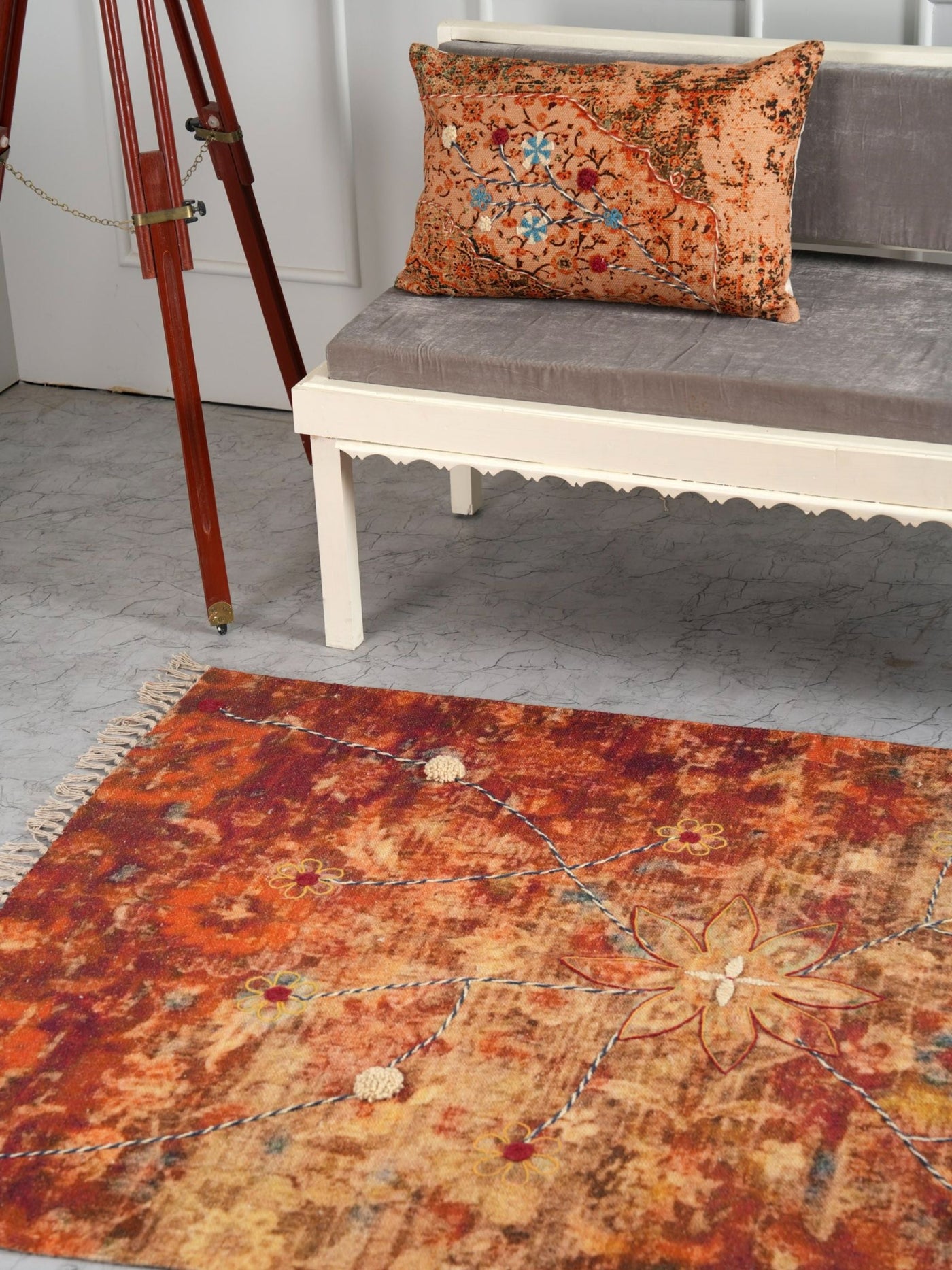 Tranquil Petal Embroidered Rug