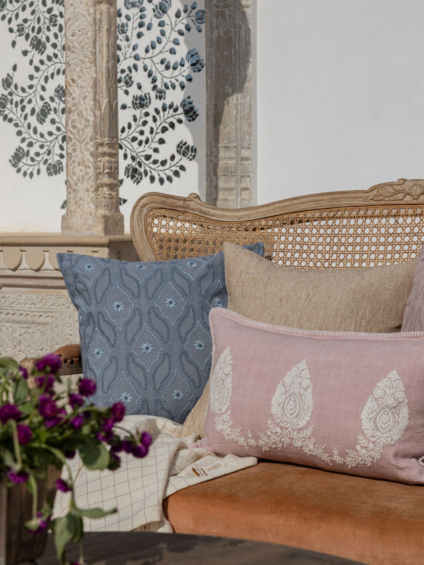 Cushion Cover - Tripan Paisley Dusty Pink Embroidered