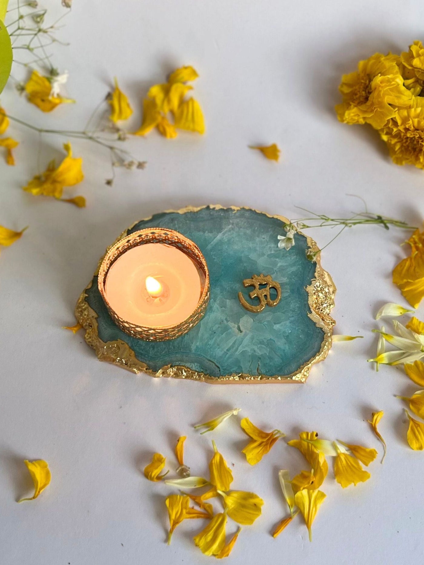 Turquoise OM Tea Light Candle Holder Set of 2