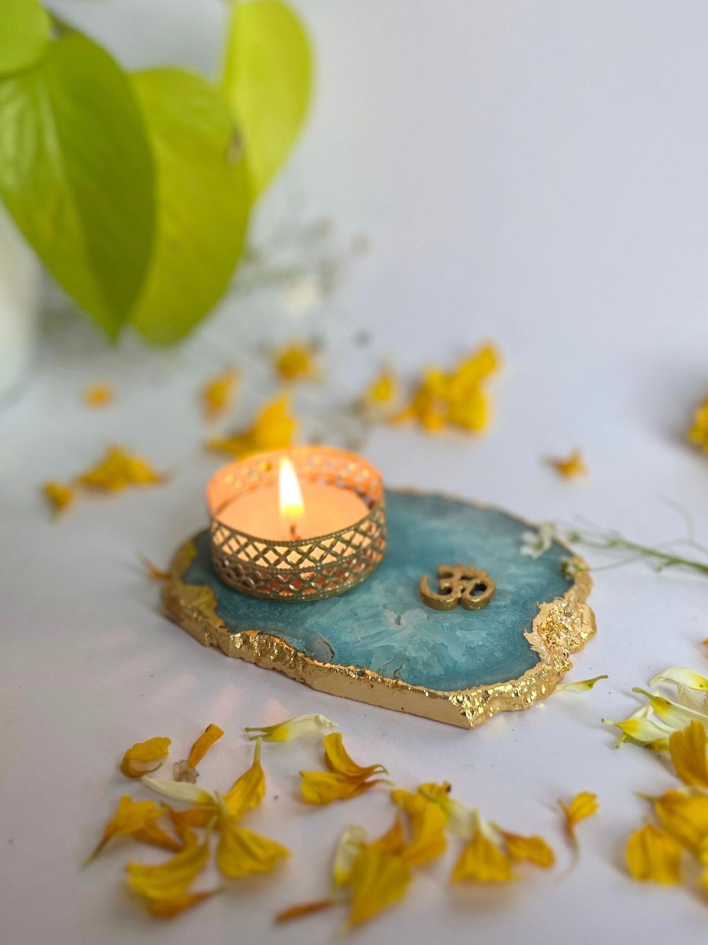 Turquoise OM Tea Light Candle Holder Set of 2