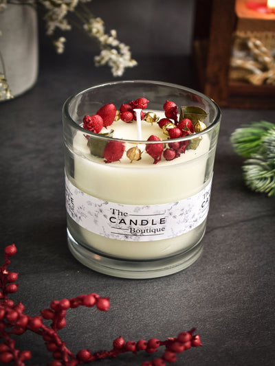 White Dried Flower Christmas Candle - Small