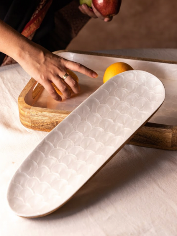 Mango Wood with Pearl Enamel Serving Platter