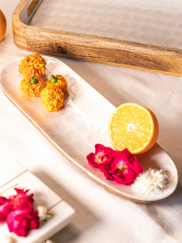 Mango Wood with Pearl Enamel Serving Platter