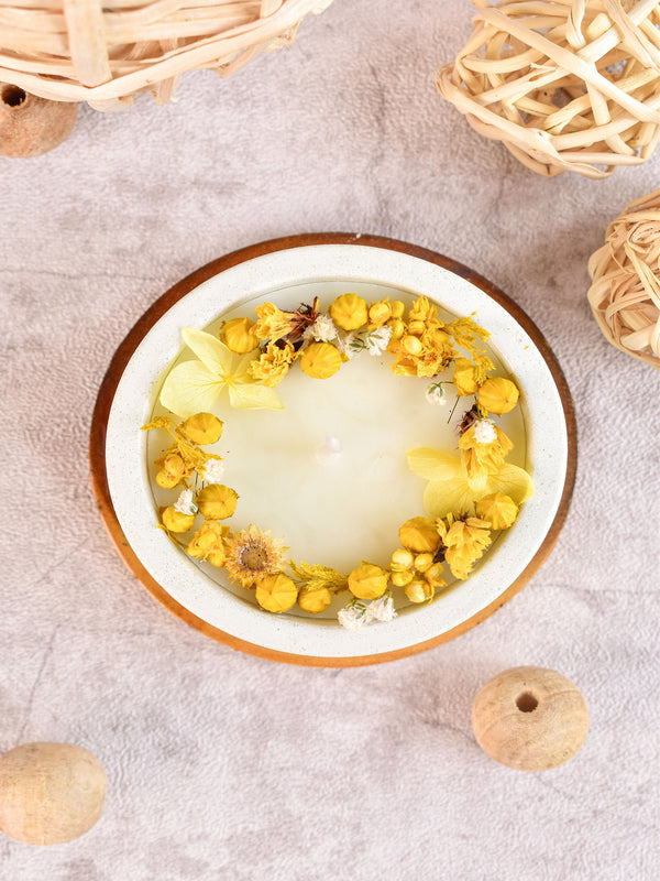 Concrete Jar Candle With Yellow Flowers