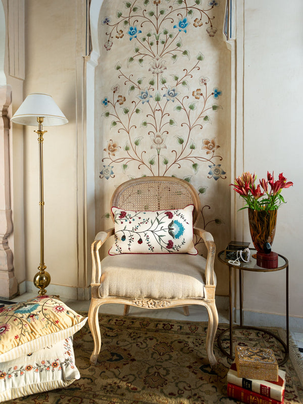 Cushion Cover - Ziya Deep Ivory Lumbar Embroidered